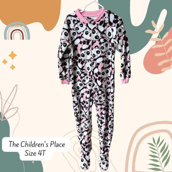 3/$15 The Children Place Girls Panda Fleece One Piece Pajamas - Picture 1 of 4